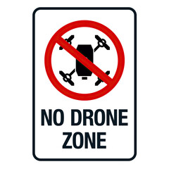 Sign indicating a prohibited area for drone operation isolated on white background.