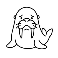 outline sad walrus on a white background
Vector line icon animal character emotion, including joy and sadness