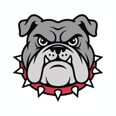 Fierce Bulldog Head with Spiked Collar Cartoon Mascot Logo Keywords: bulldog, dog, animal, head