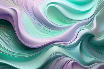 Smooth Pastel Liquid Marble Texture with Volumetric Waves in Purple and Mint Green
