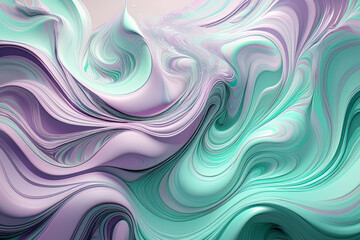 Smooth Pastel Liquid Marble Texture with Volumetric Waves in Purple and Mint Green