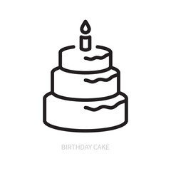 Birthday cake with candle line icon. Sweet bakery symbol. Holiday festive food concept. Isolated on a white background. Editable stroke. Flat design. Vector illustration.
