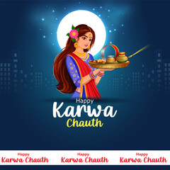 vector illustration of Indian festival background Karva Chauth celebrated by Hindu women