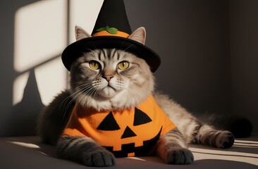 Cat in Halloween Costume Indoor Scene