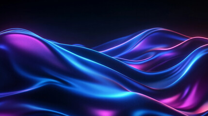 Black dark abstract background with flowing iridescent blue and purple neon liquid waves symbolizing energy motion and futurism representing a luminous holographic gradient with smooth dynamic glow