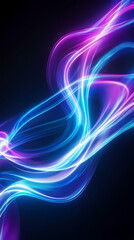 Fototapeta premium Black dark abstract background with flowing iridescent blue and purple neon liquid waves symbolizing energy motion and futurism representing a luminous holographic gradient with smooth dynamic glow