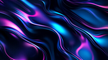 Fototapeta premium Black dark abstract background with flowing iridescent blue and purple neon liquid waves symbolizing energy motion and futurism representing a luminous holographic gradient with smooth dynamic glow