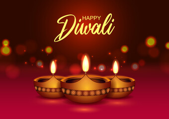 vector illustration of decorated diya for Happy Diwali holiday Hindu festival of India background