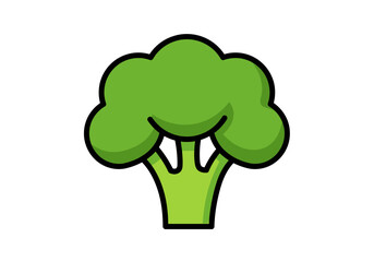Cartoon Broccoli Illustration with Green Florets and Stalk.