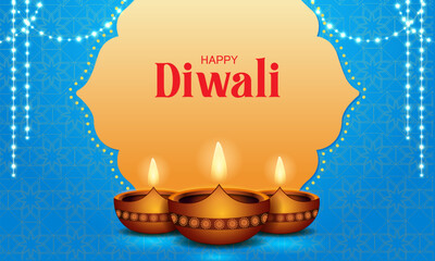 vector illustration of decorated diya for Happy Diwali holiday Hindu festival of India background