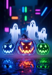 Neon Glowing Halloween Decor Pumpkins and Ghosts