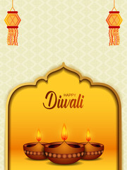vector illustration of decorated diya for Happy Diwali holiday Hindu festival of India background