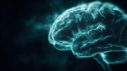 Obraz premium An abstract digital visualization of a glowing cyan brain symbolizing cognition and neural networks