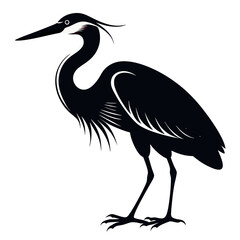 Obraz premium Illustration of a black heron standing with a long beak and thin legs on a white background design vector