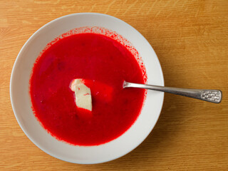 Beetroot soup on plate