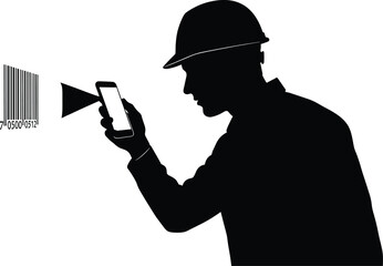 Man in silhouette scanning barcode with smartphone, man, silhouette, smartphone, barcode, scanning, technology, mobile, app, data, information, consumer, retail, inventory, logistics, tracking, digita