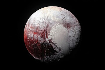 A celestial sphere showcasing a textured surface, exhibiting a blend of red, white, and gray tones