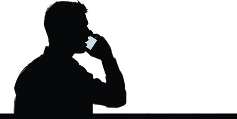 Silhouette of man talking on cell phone male person, silhouette, man, male, person, talking, speaking, phone, cell phone, mobile phone, communication, conversation, technology, hand, ear, head, profil