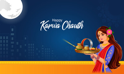 vector illustration of Indian festival background Karva Chauth celebrated by Hindu women