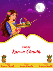 vector illustration of Indian festival background Karva Chauth celebrated by Hindu women