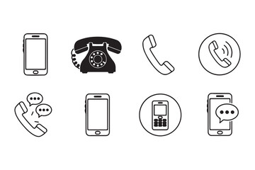 Collection of phone icons, representing different types of communication devices, for contact