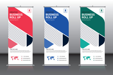 Creative Business Roll Up Banner Template Set Vector Mockup