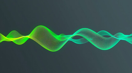 A cheerful sound wave graphic with escalating peaks and valleys in bright, electric green and turquoise.
