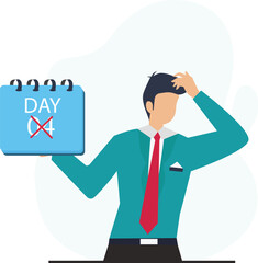 Confused businessman holding a calendar, scratching his head, isolated on adobe illustration vector style deadline concept
