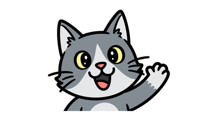 Obraz premium Charming Cartoon Cat Waving Hello on White Background, Perfect for Children Illustrations and