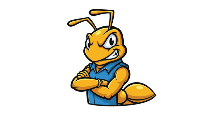 Cartoon ant character with crossed arms and an angry expression ready for business or mascot logo
