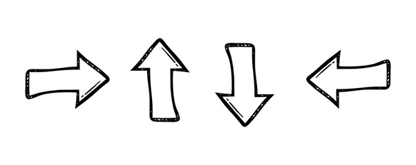Hand drawn arrows pointing in four directions left right up and down