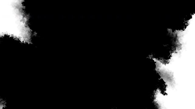 Swirling smoke or ink fluid transition effect. Steam, dust explosion. Black on white background
