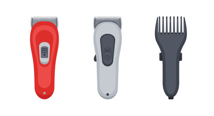 Three different hair clippers in red white and dark gray colors