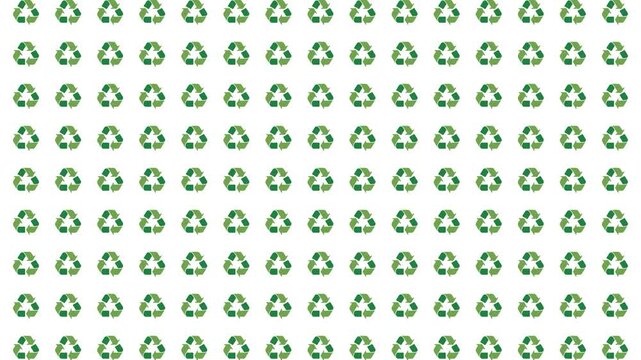 Recycling Symbol Pattern Animation with Green Eco Icons on White Background