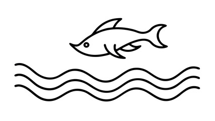 Obraz premium Minimalist line art ocean waves with jumping fish