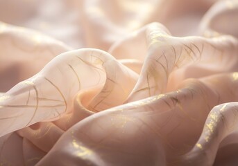 Soft peach fabric with gold abstract lines textile