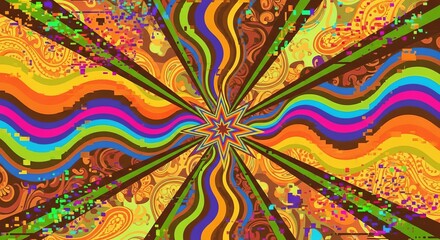 Vibrant psychedelic pattern with swirling colors and paisley motifs