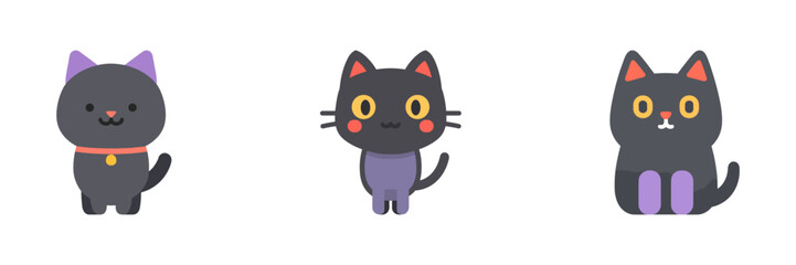 Cartoon Halloween Cats Sitting And Standing Icon Set. Spooky But Adorable Pet Characters. Isolated Vector Illustration
