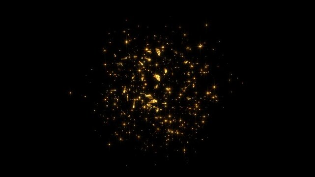 golden confetti and star dust explosion alpha channel animation, isolated gold sale and birthday party celebration social media motion design element	