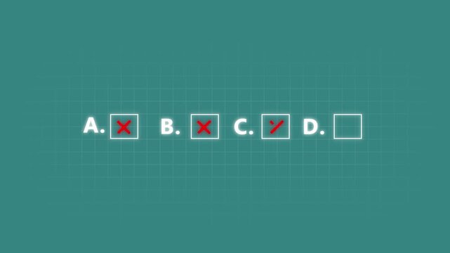 MCQ option select animation for quiz. Checkboxes with correct and incorrect marks with alpha channel.