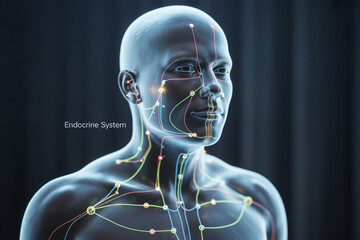 Glowing human body with interconnected pathways representing the endocrine system