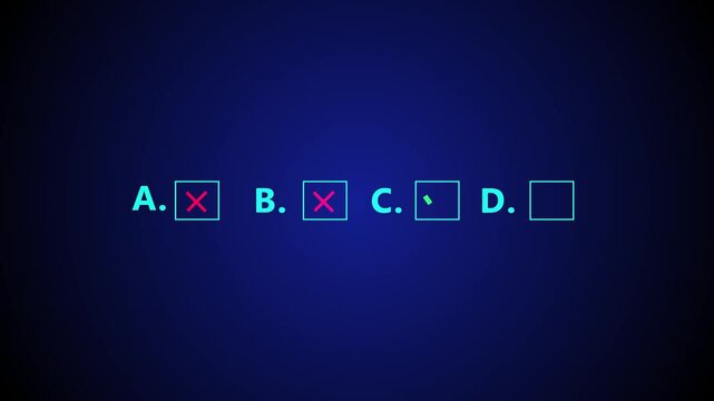 MCQ option select animation for quiz. Checkboxes with correct and incorrect marks with alpha channel.