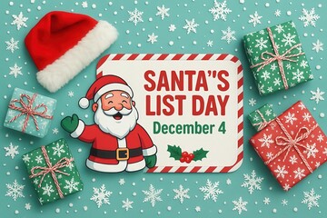 Santa’s List Day Celebration Concept with Christmas Gift Checklist, Naughty or Nice Children Names and Holiday Festive Theme for December 4 Generative AI