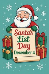 Santa’s Naughty or Nice List for Santa’s List Day with Christmas Tree, Gift Boxes, Snowflakes and Holiday Spirit Artwork Generative AI