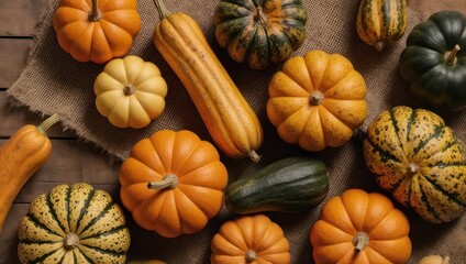 Autumnal Abundance - A Harvest of Colorful Pumpkins and Gourds.