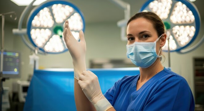 Female caucasian adult surgeon preparing for surgery in operating room