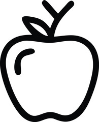 Simple hand drawn outline of an apple with stem and leaf minimalist icon for food health and education themes