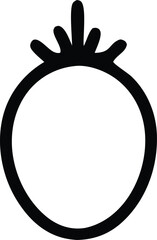 Simple hand-drawn black and white icon representing a stylized fruit or object with a circular body and crown-like top for graphic design and symbolic use.