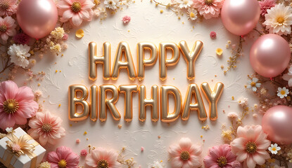 A divine banner featuring elegant balloons, flowers, and luxurious gift boxes on an embossed paper-like background with intricate patterns. A refined 3D effect enhances volume, depth, and realism. At 