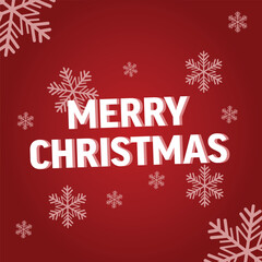Merry christmas vector poster banner with bold typography and white snowflakes on red background.
